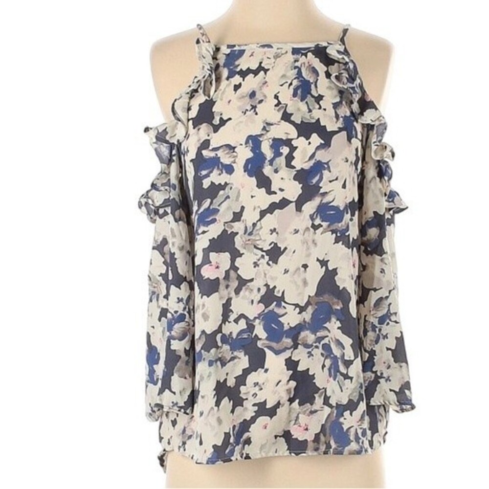 Sun & Sam purple and gray off shoulder ruffle floral top size small